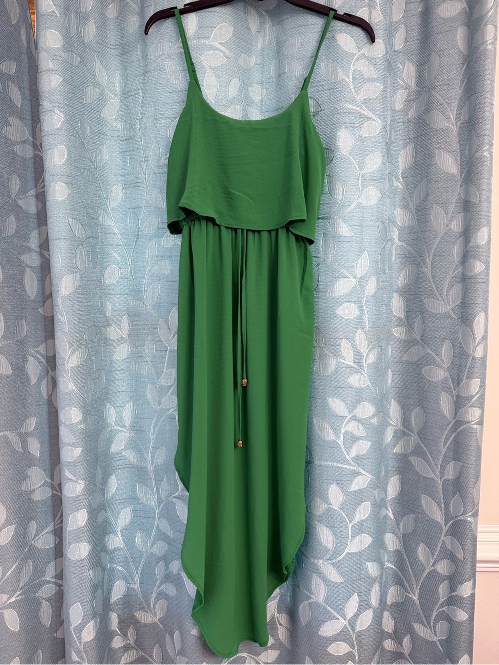 Emerald Green Spaghetti-Strap Maxi Dress with Drawstring Waist